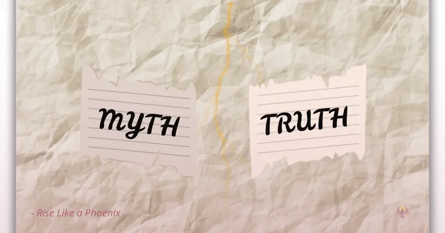 Dispelling myths about karma illustrated with myth versus truth concept