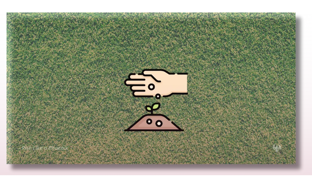 Karmic seeds illustration: Hand planting seeds showing how karma grows into future experiences