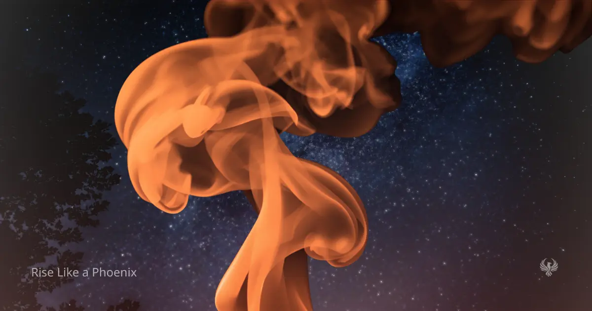 Swirling orange flame-like smoke against a deep night sky, symbolizing activation and intensity in the nervous system during kundalini awakening.