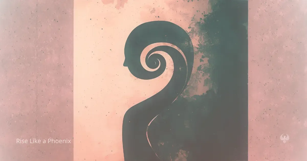 Stylized silhouette with spiral motif, symbolizing gradual inner unraveling and cultivated kundalini awakening.