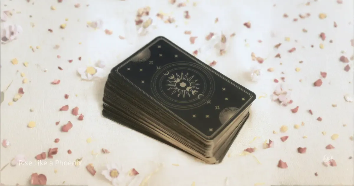 Closed Tarot deck on light fabric, symbolizing clarity and reflection rather than prediction.