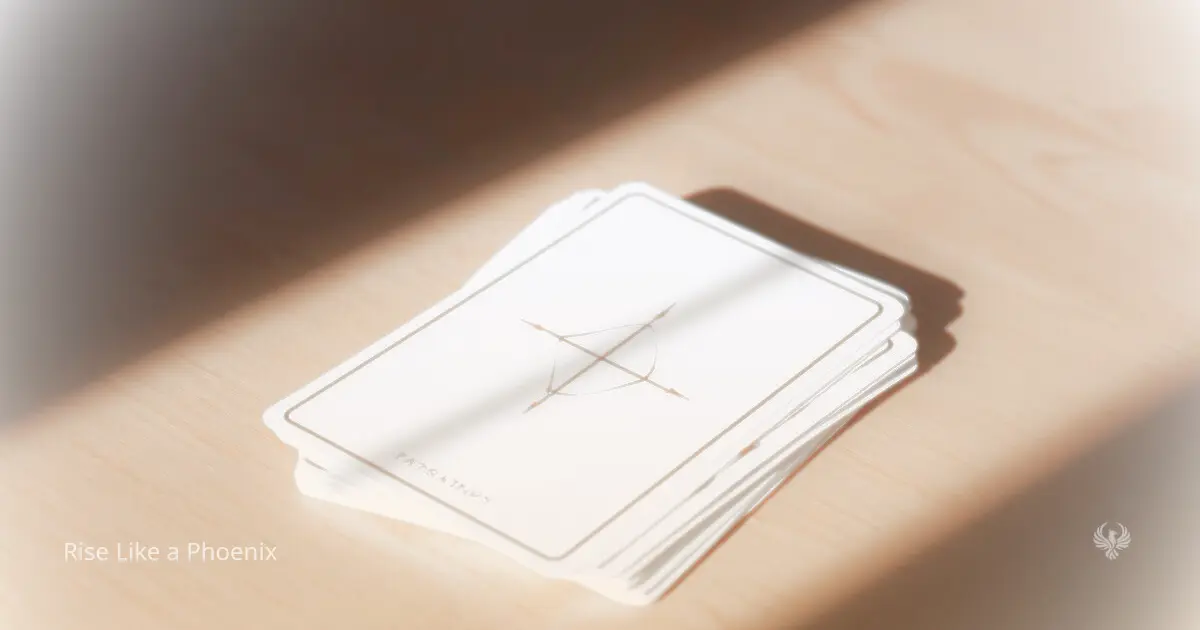 Minimal Tarot card on a wooden surface in soft natural light, symbolizing clarity and self-guided reflection.